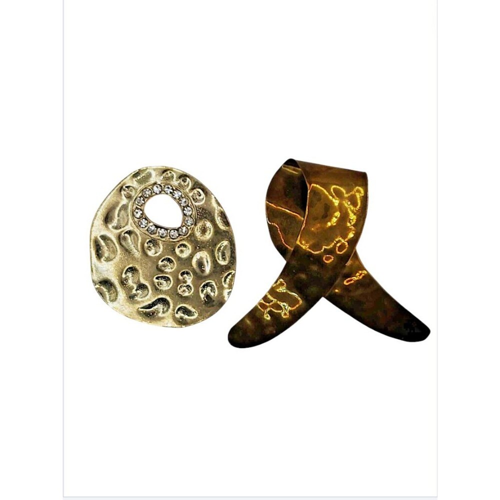 Vintage Hammered Bronze 'Ribbon' and Disk Artisanal Pendants